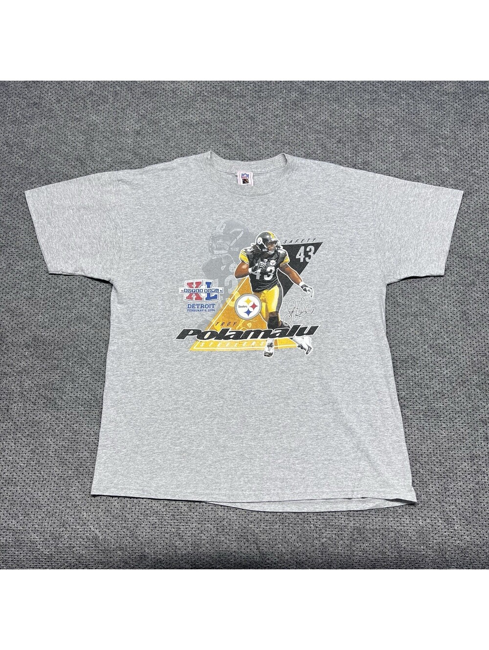 Vintage 2006 Pittsburgh Steelers Troy Polamalu T-Shirt XL RARE MENS GRAY